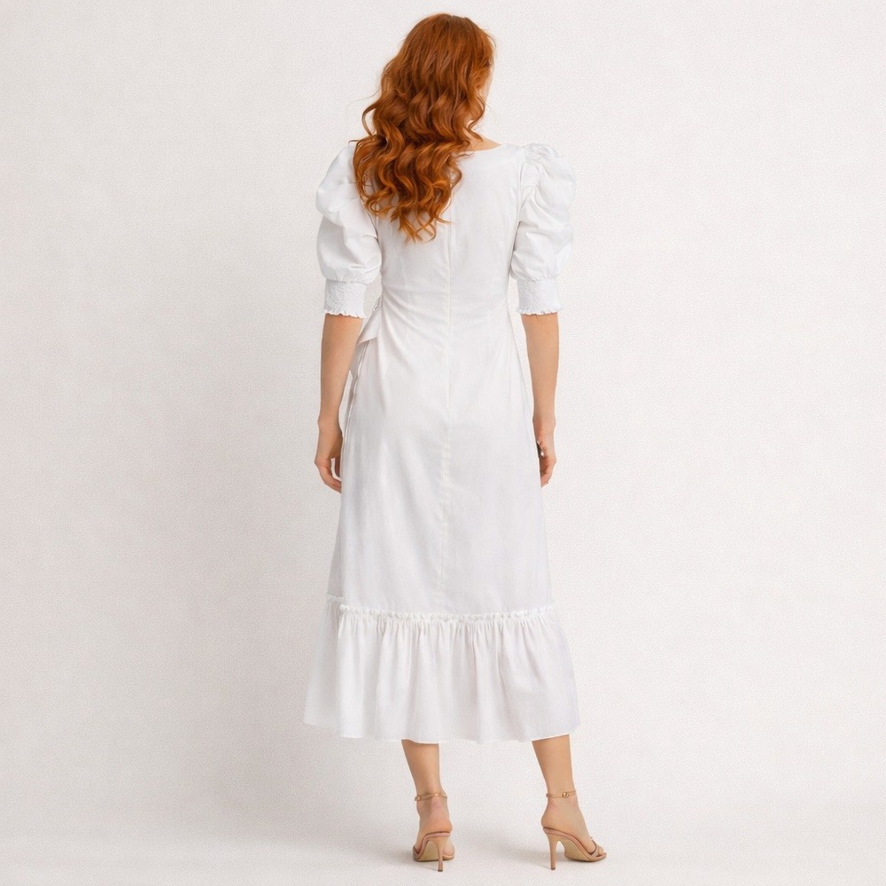 Cinq‎ A Sept Kacy Ruffle Wrap Dress Puff Sleeve Est Sz 4 White - Picture 2 of 13
